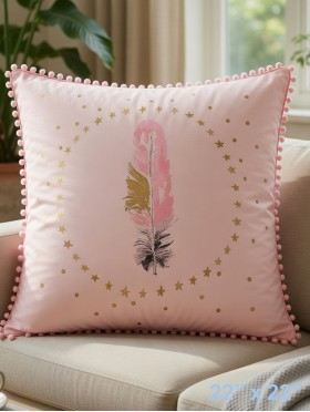 Large Pink Cushion W/ Little Pompoms, Cushion & Filler